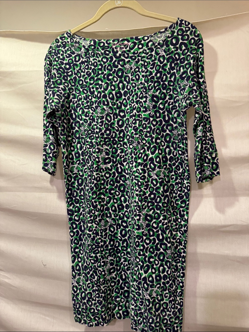 Lilly Pulitzer Green and Navy Leopard Print Long Sleeve Dress Size xs